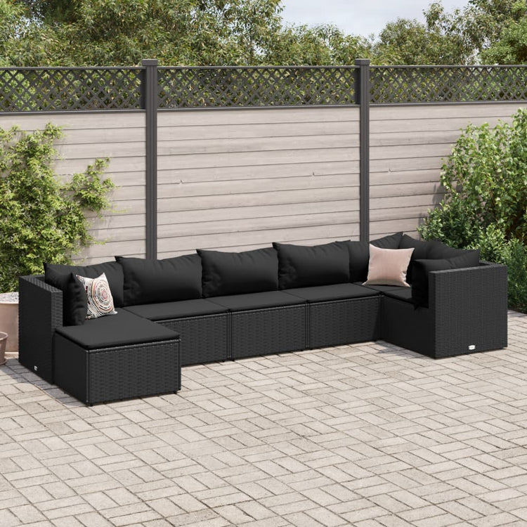 Set Salotto da Giardino con Cuscini 7pz Nero Polyrattan 3308227