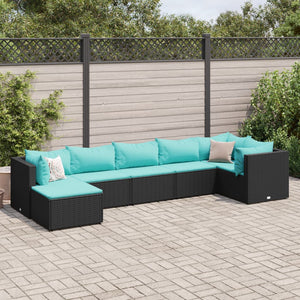 Set Salotto da Giardino con Cuscini 7pz Nero Polyrattan 3308228