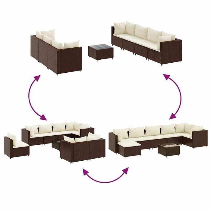 Set Divani da Giardino 8 pz con Cuscini in Polyrattan Marrone 3308233