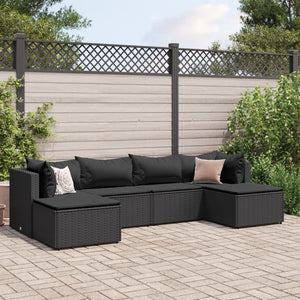 Set Mobili da Giardino 6 pz con Cuscini in Polyrattan Nero 3308243