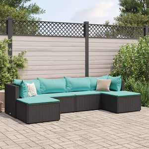 Set Mobili da Giardino 6 pz con Cuscini in Polyrattan Nero 3308244