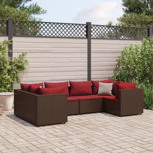 Set Mobili da Giardino 6pz con Cuscini in Polyrattan Marrone 3308253