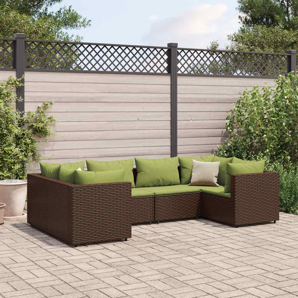 Set Mobili da Giardino 6pz con Cuscini in Polyrattan Marrone 3308254