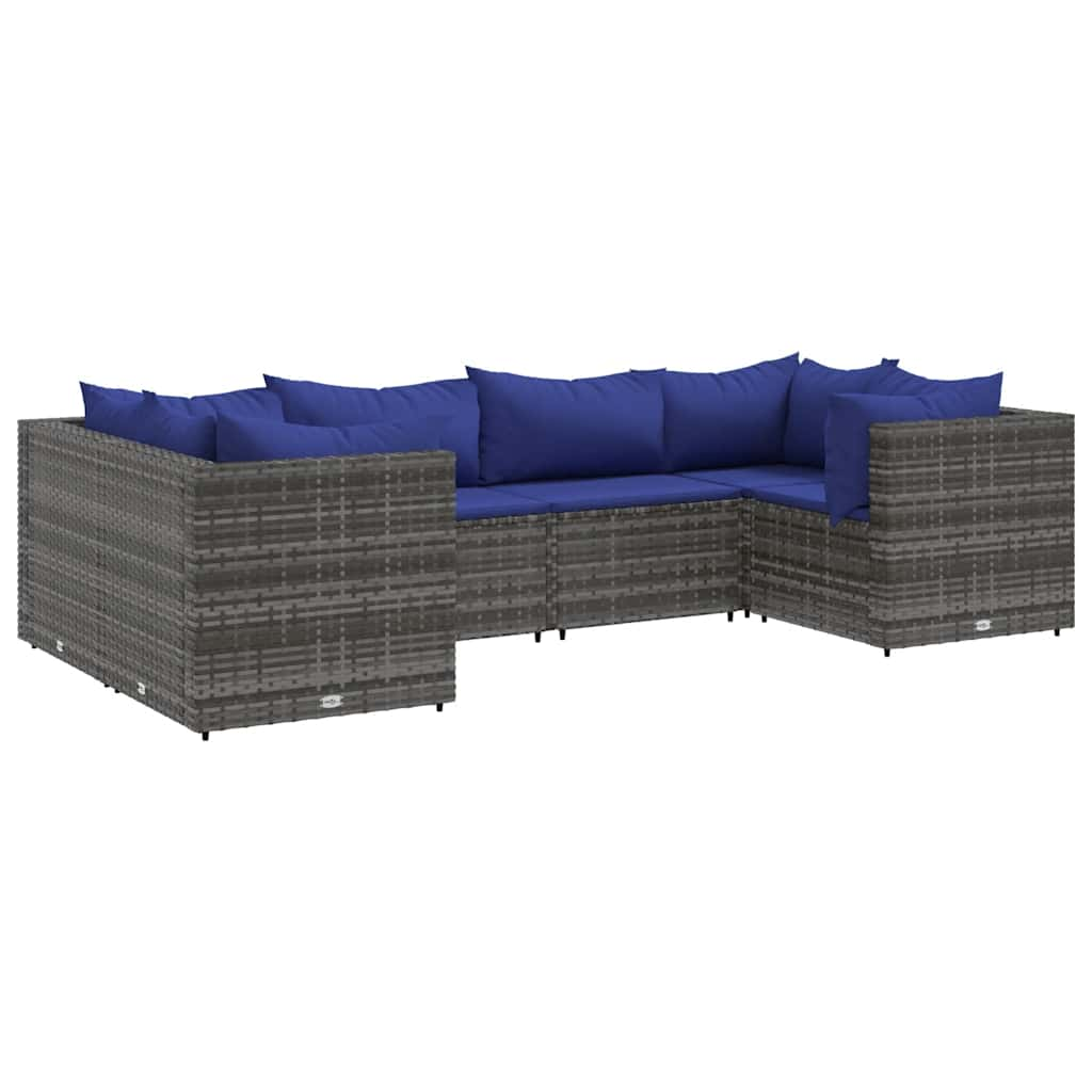 Set Divani da Giardino 6 pz con Cuscini in Polyrattan Grigio 3308255