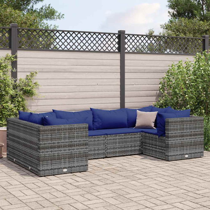 Set Divani da Giardino 6 pz con Cuscini in Polyrattan Grigio 3308255