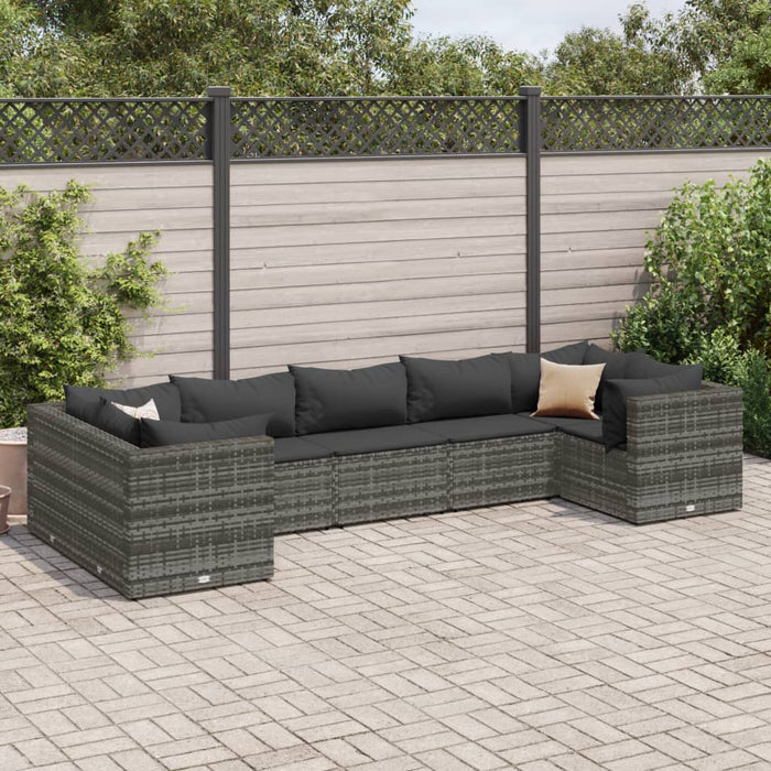 Set Divani da Giardino 7 pz con Cuscini in Polyrattan Grigio 3308258