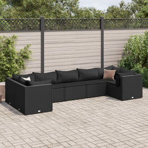 Set Salotto da Giardino con Cuscini 7pz Nero Polyrattan 3308259