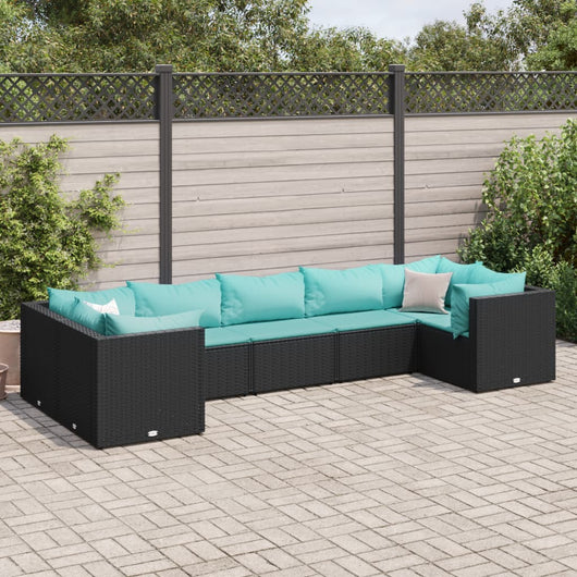 Set Salotto da Giardino con Cuscini 7pz Nero Polyrattan 3308260