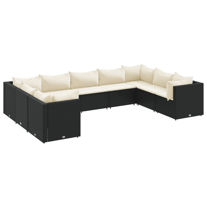 Set Salotto da Giardino con Cuscini 9pz Nero in Polyrattan 3308264