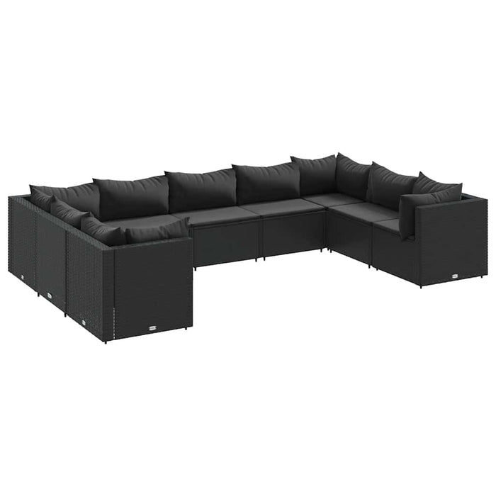 Set Salotto da Giardino con Cuscini 9pz Nero in Polyrattan 3308267