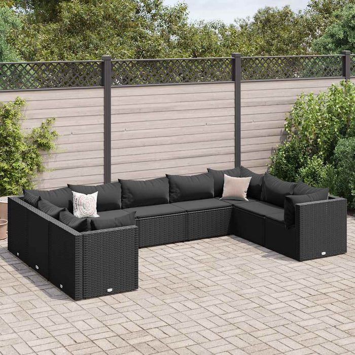 Set Salotto da Giardino con Cuscini 9pz Nero in Polyrattan 3308267