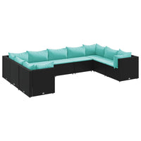 Set Salotto da Giardino con Cuscini 9pz Nero in Polyrattan 3308268