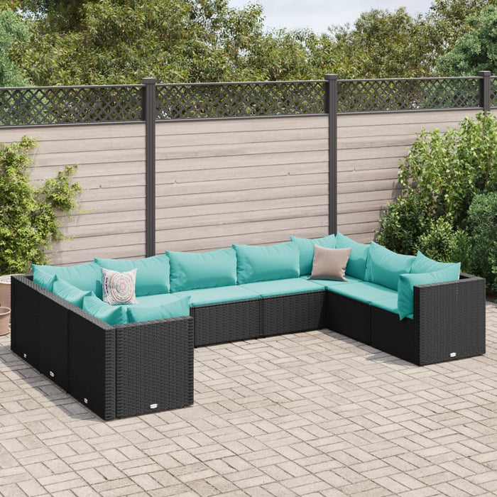 Set Salotto da Giardino con Cuscini 9pz Nero in Polyrattan 3308268