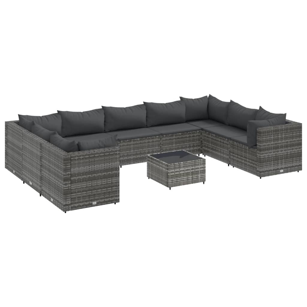 Set Divani da Giardino 10 pz con Cuscini in Polyrattan Grigio 3308274