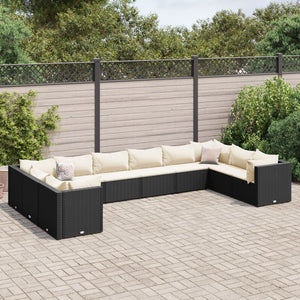 Set Salotto da Giardino 10pz con Cuscini in Polyrattan Nero 3308280