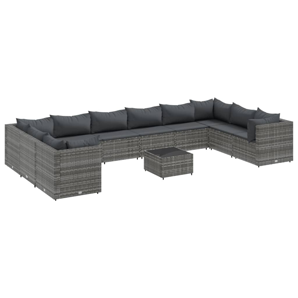 Set Divani da Giardino 11 pz con Cuscini in Polyrattan Grigio 3308290