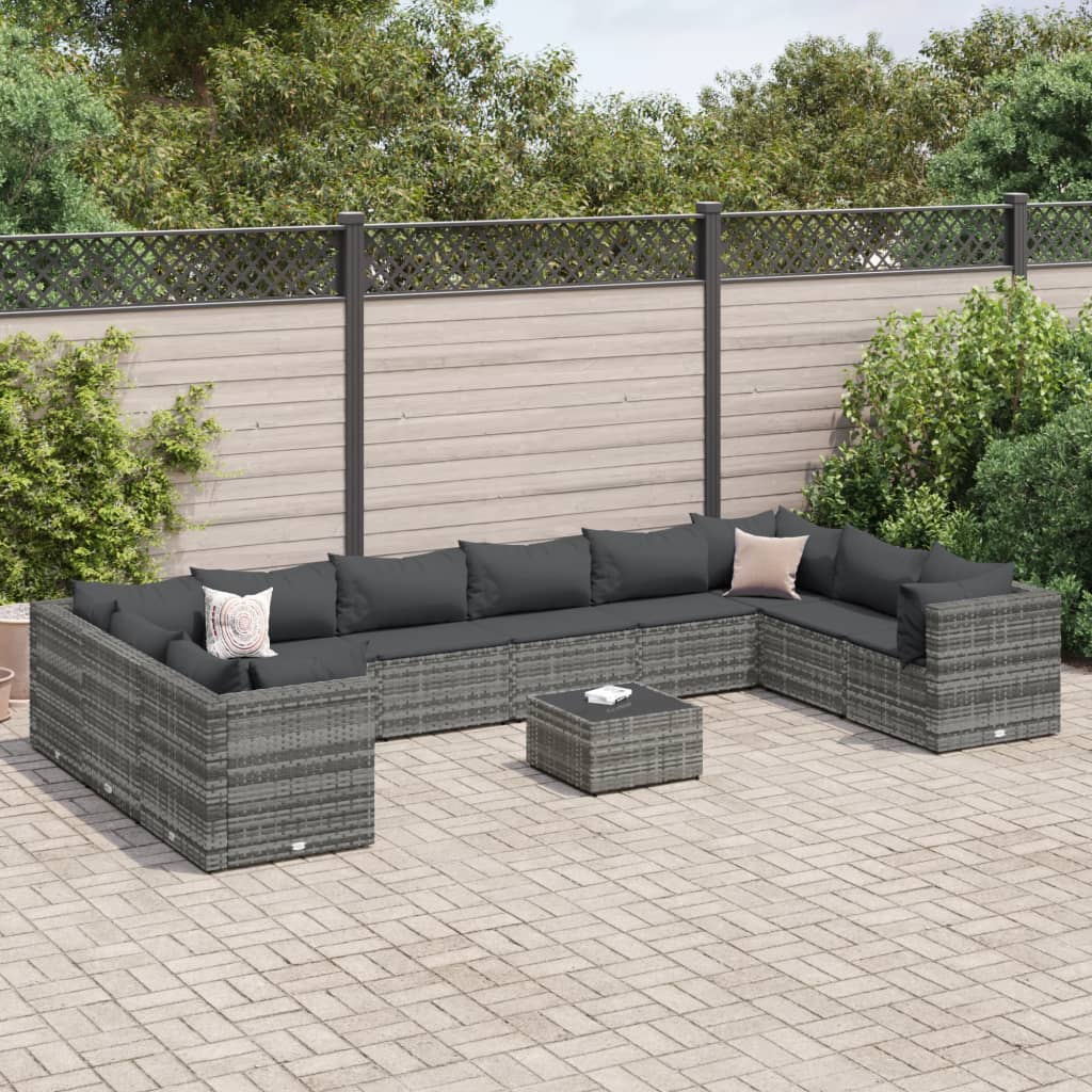 Set Divani da Giardino 11 pz con Cuscini in Polyrattan Grigio 3308290