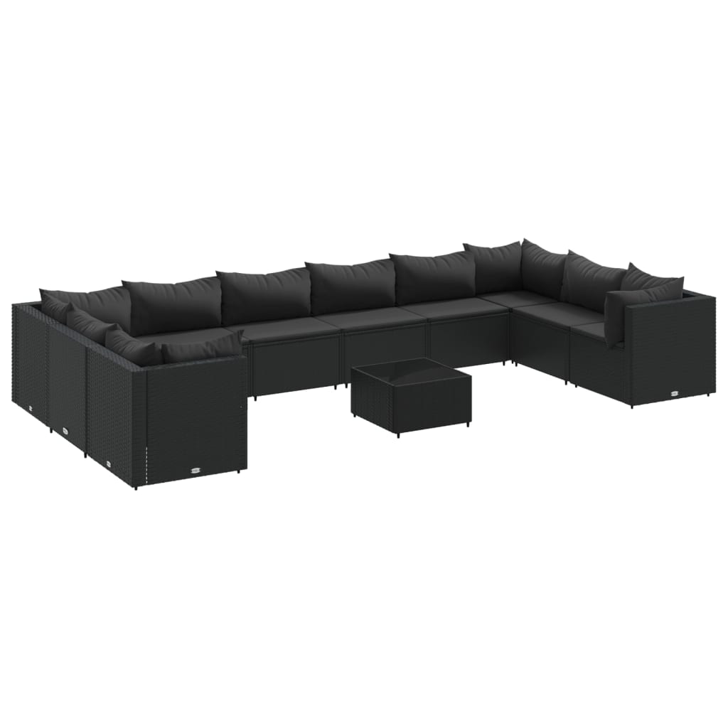 Set Mobili da Giardino 11 pz con Cuscini in Polyrattan Nero 3308291