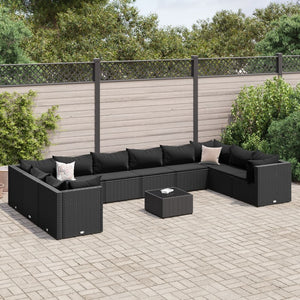 Set Mobili da Giardino 11 pz con Cuscini in Polyrattan Nero 3308291