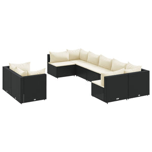 Set Divani da Giardino 9 pz con Cuscini Nero in Polyrattan 3308296