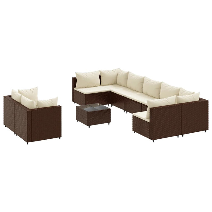 Set Divani da Giardino 10pz con Cuscini in Polyrattan Marrone 3308305