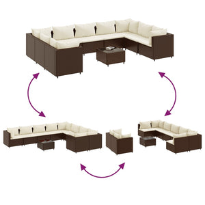 Set Divani da Giardino 10pz con Cuscini in Polyrattan Marrone 3308305