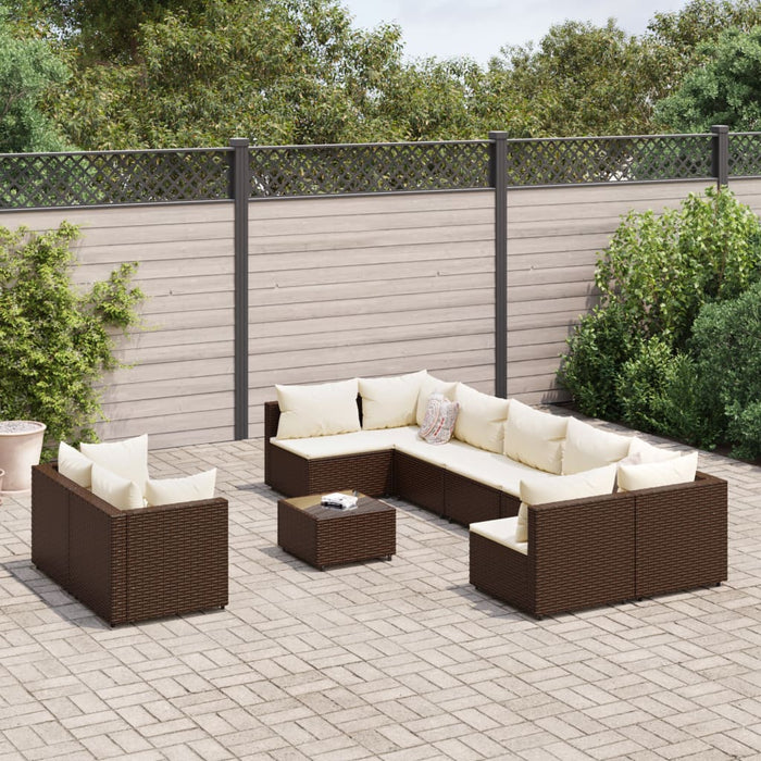 Set Divani da Giardino 10pz con Cuscini in Polyrattan Marrone 3308305