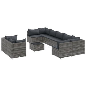 Set Divano da Giardino 10 pz con Cuscini Grigio in Polyrattan 3308306