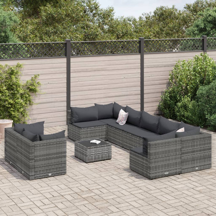 Set Divano da Giardino 10 pz con Cuscini Grigio in Polyrattan 3308306