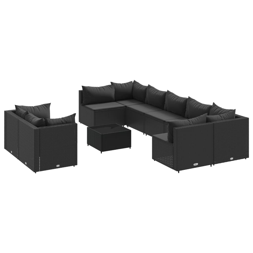 Set Divani da Giardino 10pz con Cuscini in Polyrattan Nero 3308307