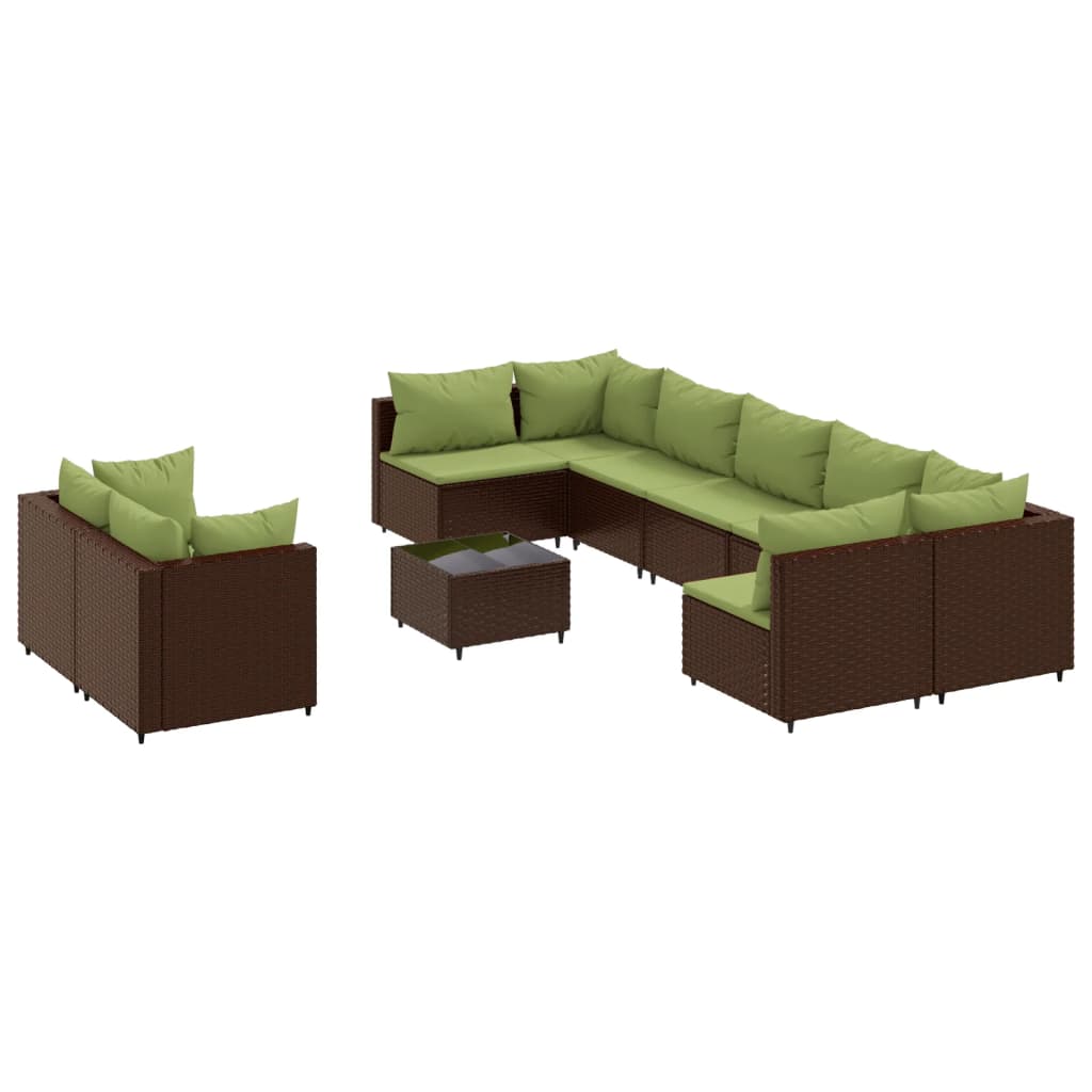 Set Divani da Giardino 10pz con Cuscini in Polyrattan Marrone 3308310