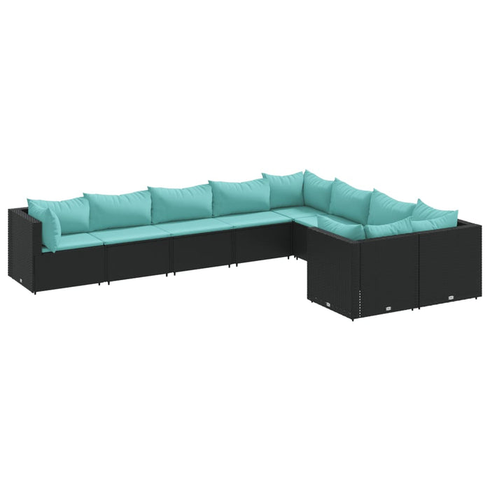 Set Divani da Giardino 9 pz con Cuscini Nero in Polyrattan 3308316