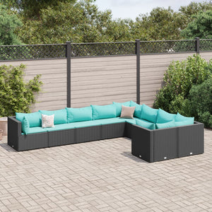 Set Divani da Giardino 9 pz con Cuscini Nero in Polyrattan 3308316