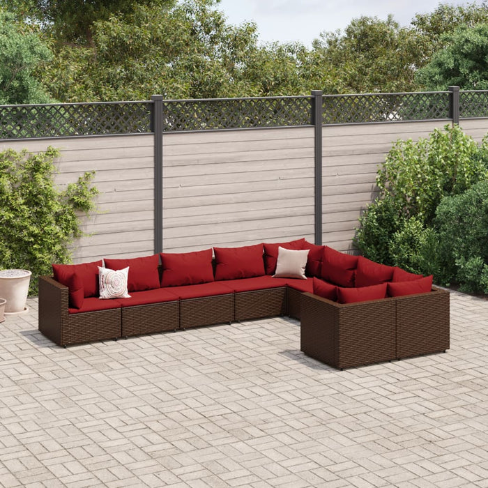 Set Divani da Giardino 9pz con Cuscini Marrone in Polyrattan 3308317