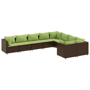 Set Divani da Giardino 9pz con Cuscini Marrone in Polyrattan 3308318