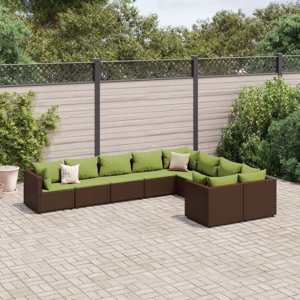 Set Divani da Giardino 9pz con Cuscini Marrone in Polyrattan 3308318