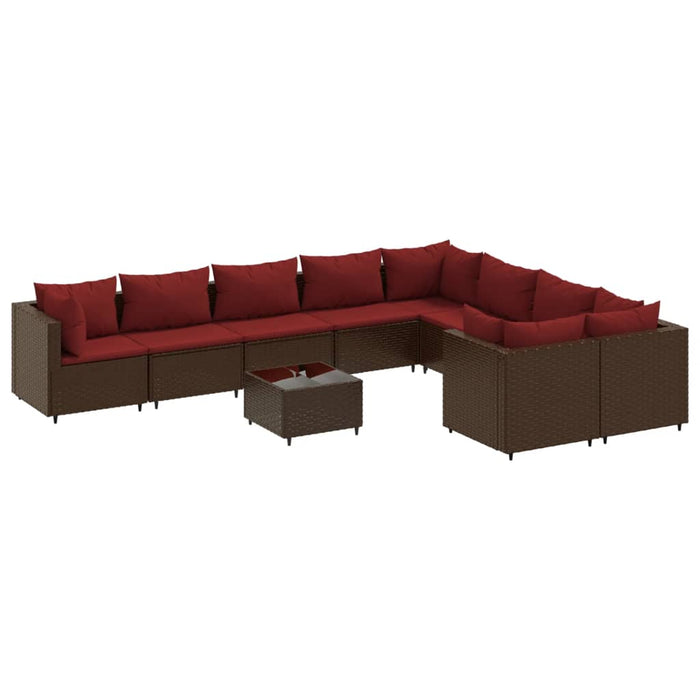 Set Divani da Giardino 10pz con Cuscini in Polyrattan Marrone 3308325