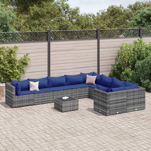 Set Divano da Giardino 10 pz con Cuscini Grigio in Polyrattan 3308327