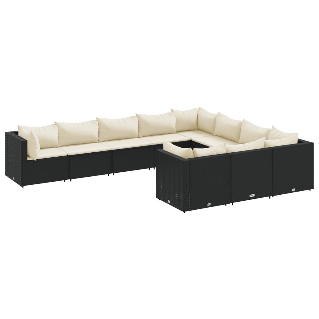 Set Divani da Giardino 10pz con Cuscini in Polyrattan Nero 3308328