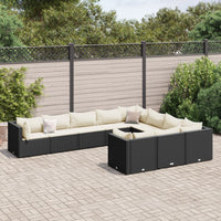 Set Divani da Giardino 10pz con Cuscini in Polyrattan Nero 3308328