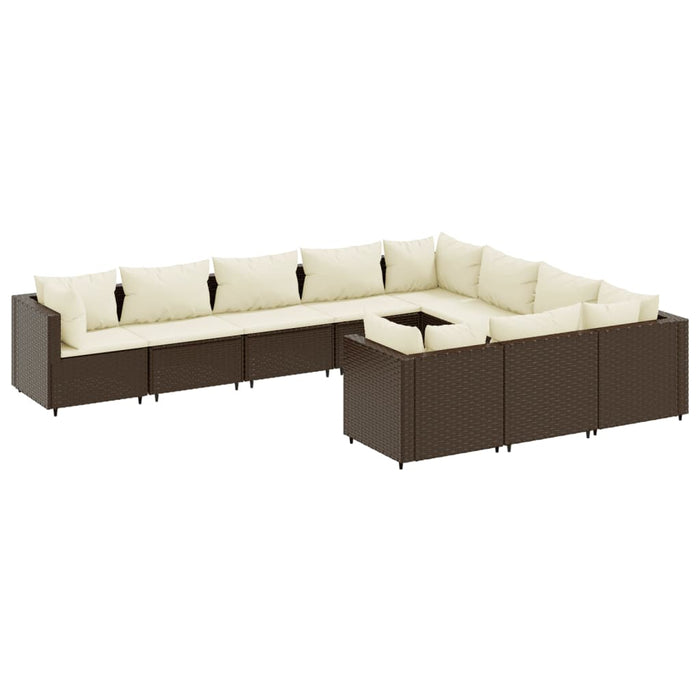 Set Divani da Giardino 10pz con Cuscini in Polyrattan Marrone 3308329