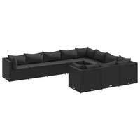 Set Divani da Giardino 10pz con Cuscini in Polyrattan Nero 3308331