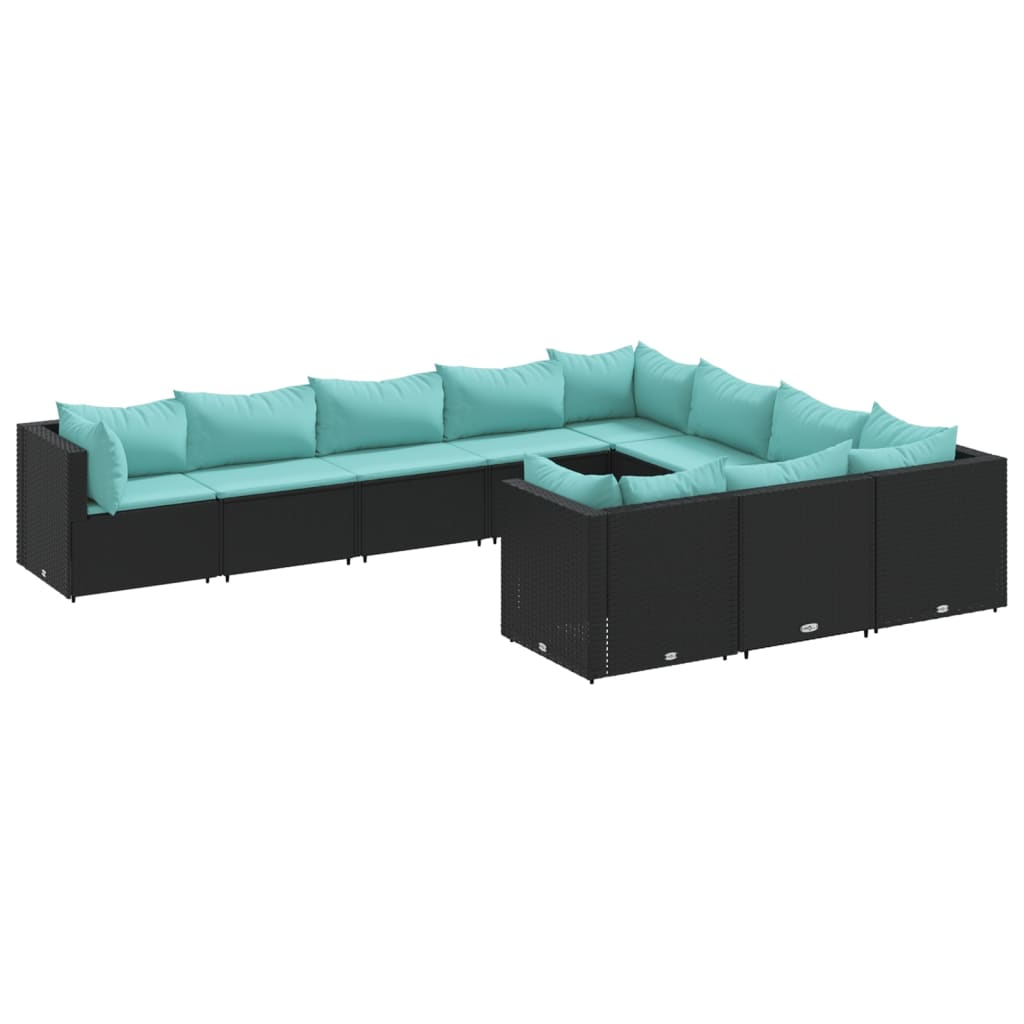 Set Divani da Giardino 10pz con Cuscini in Polyrattan Nero 3308332