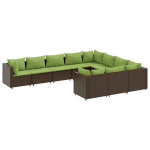 Set Divani da Giardino 10pz con Cuscini in Polyrattan Marrone 3308334