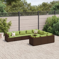 Set Divani da Giardino 10pz con Cuscini in Polyrattan Marrone 3308334