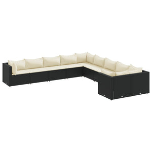 Set Divani da Giardino 10pz con Cuscini in Polyrattan Nero 3308344