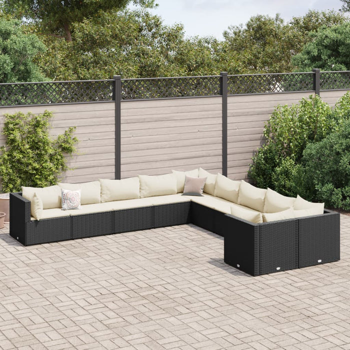 Set Divani da Giardino 10pz con Cuscini in Polyrattan Nero 3308344