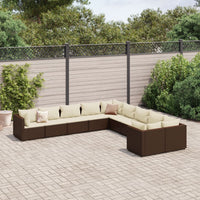 Set Divani da Giardino 10pz con Cuscini in Polyrattan Marrone 3308345