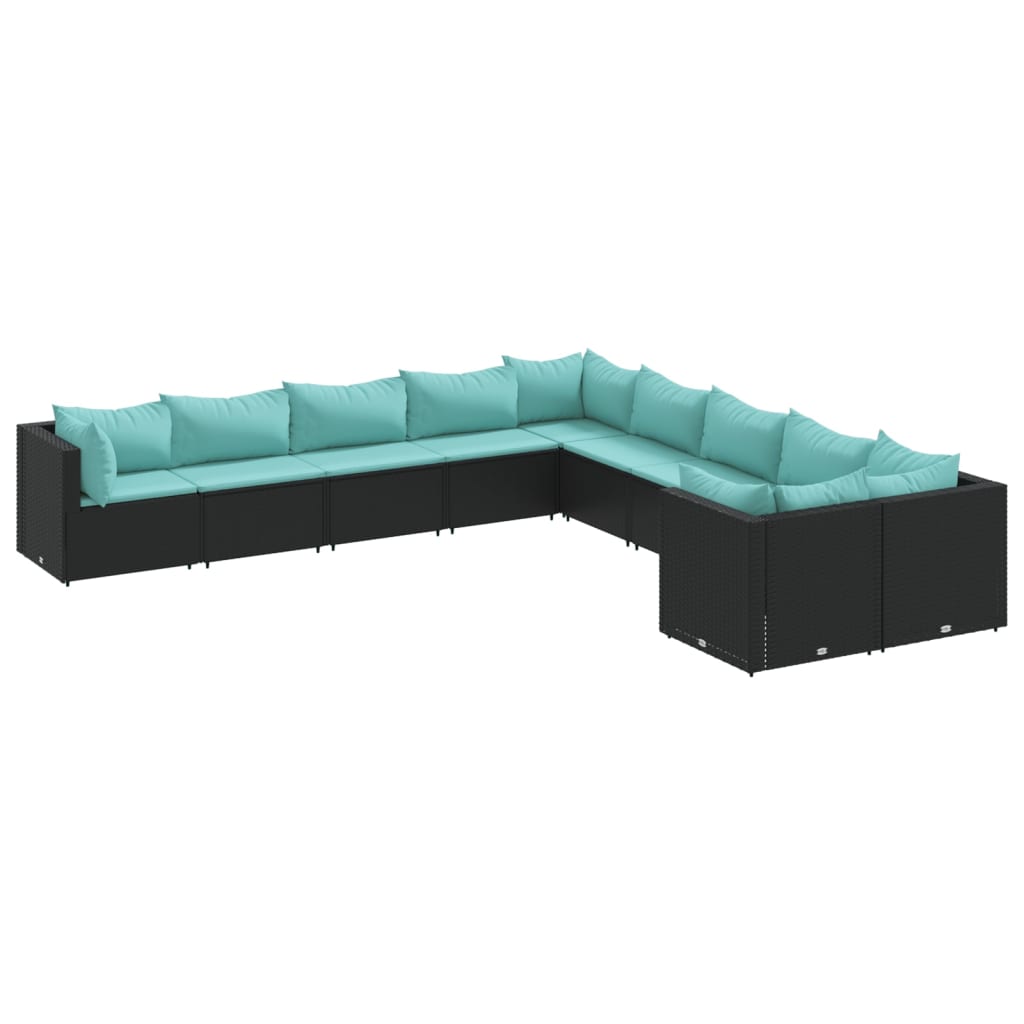 Set Divani da Giardino 10pz con Cuscini in Polyrattan Nero 3308348