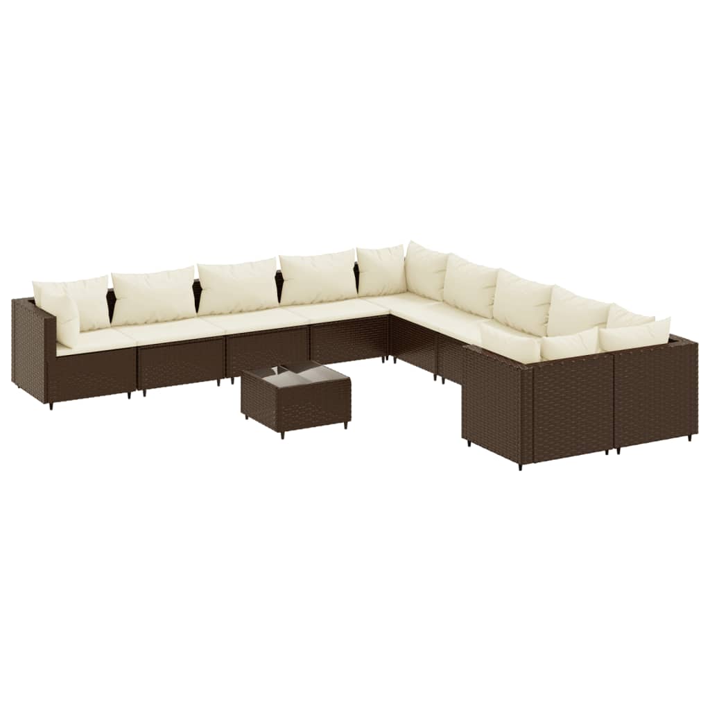 Set Divani da Giardino 11 pz con Cuscini Polyrattan Marrone 3308353